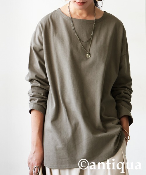 antiqua（アンティカ）の「綿100 抗菌防臭 長袖 無地 ロンT（Tシャツ/カットソー・レディース・ネイビー/ホワイト/ピンク/レッド/アッシュグレー/杢グレー/ブルー/ブラック/グレイッシュベージュ/カーキ・P/R）」の5枚目の写真