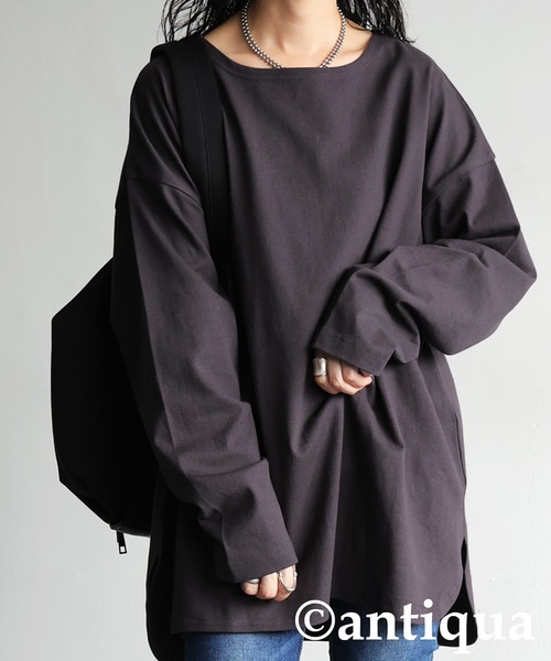 antiqua（アンティカ）の「綿100 抗菌防臭 長袖 無地 ロンT（Tシャツ/カットソー・レディース・ネイビー/ホワイト/ピンク/レッド/アッシュグレー/杢グレー/ブルー/ブラック/グレイッシュベージュ/カーキ・P/R）」の3枚目の写真