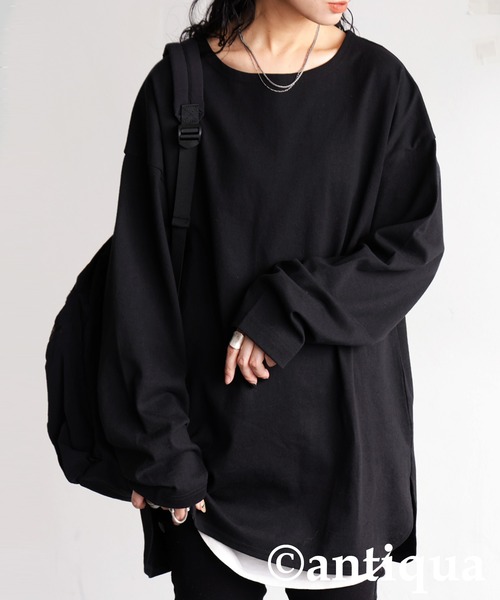 antiqua（アンティカ）の「綿100 抗菌防臭 長袖 無地 ロンT（Tシャツ/カットソー・レディース・ネイビー/ホワイト/ピンク/レッド/アッシュグレー/杢グレー/ブルー/ブラック/グレイッシュベージュ/カーキ・P/R）」の2枚目の写真
