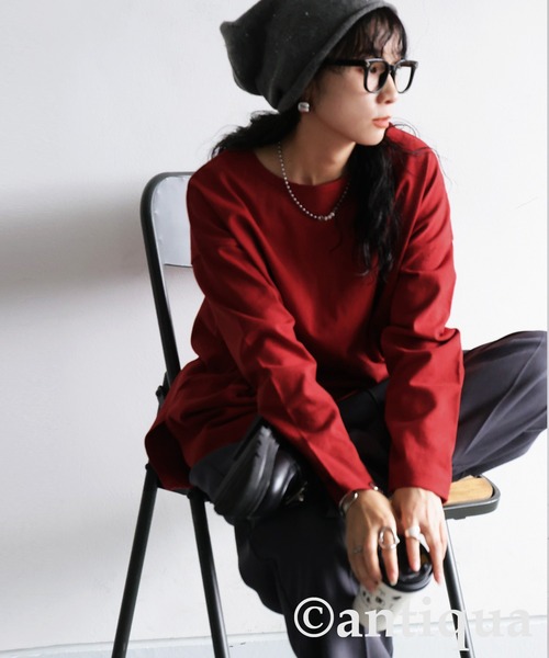 antiqua（アンティカ）の「綿100 抗菌防臭 長袖 無地 ロンT（Tシャツ/カットソー・レディース・ネイビー/ホワイト/ピンク/レッド/アッシュグレー/杢グレー/ブルー/ブラック/グレイッシュベージュ/カーキ・P/R）」の16枚目の写真