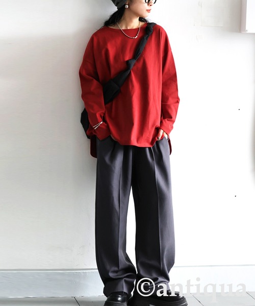 antiqua（アンティカ）の「綿100 抗菌防臭 長袖 無地 ロンT（Tシャツ/カットソー・レディース・ネイビー/ホワイト/ピンク/レッド/アッシュグレー/杢グレー/ブルー/ブラック/グレイッシュベージュ/カーキ・P/R）」の17枚目の写真