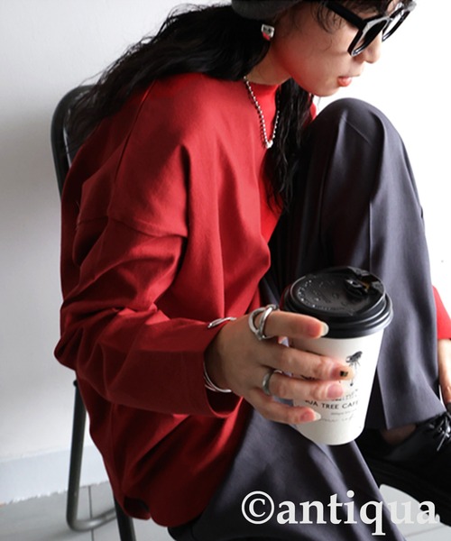 antiqua（アンティカ）の「綿100 抗菌防臭 長袖 無地 ロンT（Tシャツ/カットソー・レディース・ネイビー/ホワイト/ピンク/レッド/アッシュグレー/杢グレー/ブルー/ブラック/グレイッシュベージュ/カーキ・P/R）」の18枚目の写真