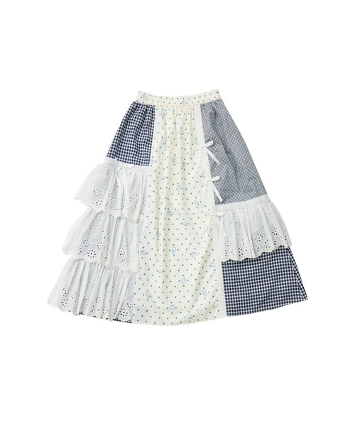 Lolime by mellfy memory(ロリミー バイ メルフィーメモリー)の「angel bunny frill patchwork skirt(スカート・レディース・グレー/ピンク・LL/M)」の2枚目の写真