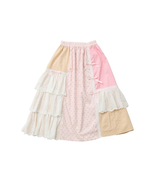 Lolime by mellfy memory(ロリミー バイ メルフィーメモリー)の「angel bunny frill patchwork skirt(スカート・レディース・グレー/ピンク・LL/M)」の1枚目の写真
