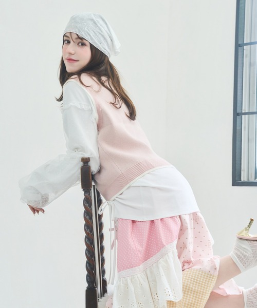 Lolime by mellfy memory(ロリミー バイ メルフィーメモリー)の「angel bunny frill patchwork skirt(スカート・レディース・グレー/ピンク・LL/M)」の3枚目の写真