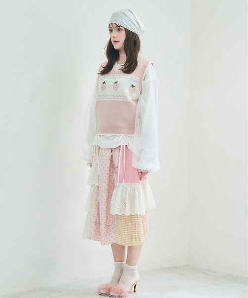 Lolime by mellfy memory(ロリミー バイ メルフィーメモリー)の「angel bunny frill patchwork skirt(スカート・レディース・グレー/ピンク・LL/M)」の7枚目の写真