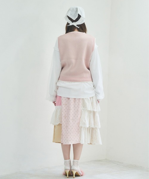 Lolime by mellfy memory(ロリミー バイ メルフィーメモリー)の「angel bunny frill patchwork skirt(スカート・レディース・グレー/ピンク・LL/M)」の8枚目の写真