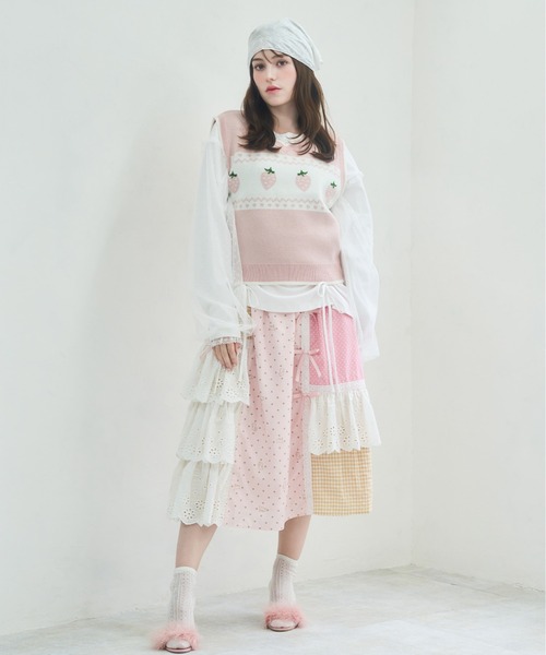 Lolime by mellfy memory(ロリミー バイ メルフィーメモリー)の「angel bunny frill patchwork skirt(スカート・レディース・グレー/ピンク・LL/M)」の5枚目の写真