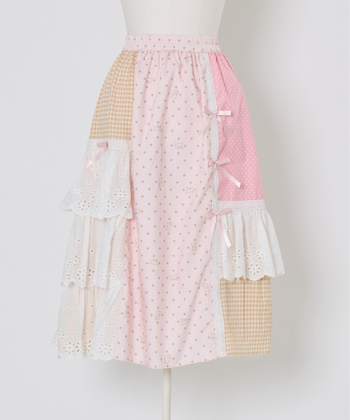 Lolime by mellfy memory(ロリミー バイ メルフィーメモリー)の「angel bunny frill patchwork skirt(スカート・レディース・グレー/ピンク・LL/M)」の9枚目の写真