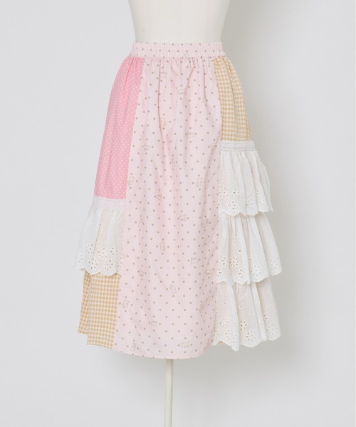 Lolime by mellfy memory(ロリミー バイ メルフィーメモリー)の「angel bunny frill patchwork skirt(スカート・レディース・グレー/ピンク・LL/M)」の11枚目の写真