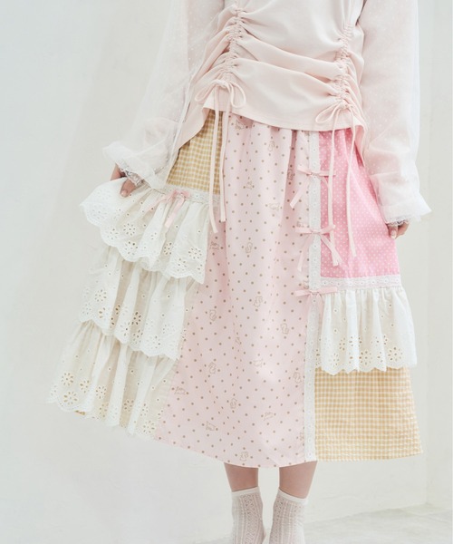 Lolime by mellfy memory(ロリミー バイ メルフィーメモリー)の「angel bunny frill patchwork skirt(スカート・レディース・グレー/ピンク・LL/M)」の19枚目の写真