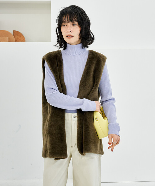 FREAK'S STORE（フリークスストア）の「＜マシーンウォッシャブル＞シルク入り タートルネックリブニット（ニット/セーター・レディース・ネイビー/ライトグレー/オフホワイト/サックスブルー/その他/キャメル/チャコール・ﾌﾘ-）」の6枚目の写真