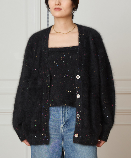 IENA LA BOUCLE（イエナラブークル）の「IENA LA BOUCLE ファーニットVカーディガン（カーディガン/ボレロ・レディース・ホワイト/グレー/ブラック/ピンク系その他/ブラック系その他・FREE）」の3枚目の写真