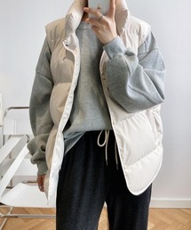 スタンドカラー ダウンベスト、プチダウン ベストアウター