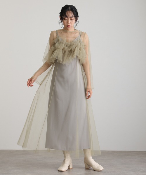 チュールビスチェレイヤードデザイン3ピースセットパーティードレス