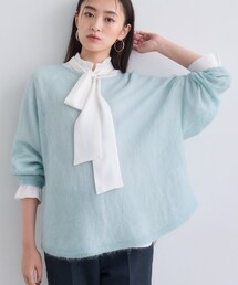 INDIVI インディヴィ 長袖ニット ブルー アセテート L相当 C2425 洗える／ウール混／無縫製】美シルエットニット（ニット