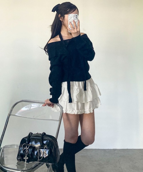 Mejoul（メジュール）の「【2025秋冬新作】【チョーカーマフラー付】2WAYワンショルニットトップス（ニット/セーター・レディース・グレー/アイボリー/ブラウン/ブラック・F）」の3枚目の写真