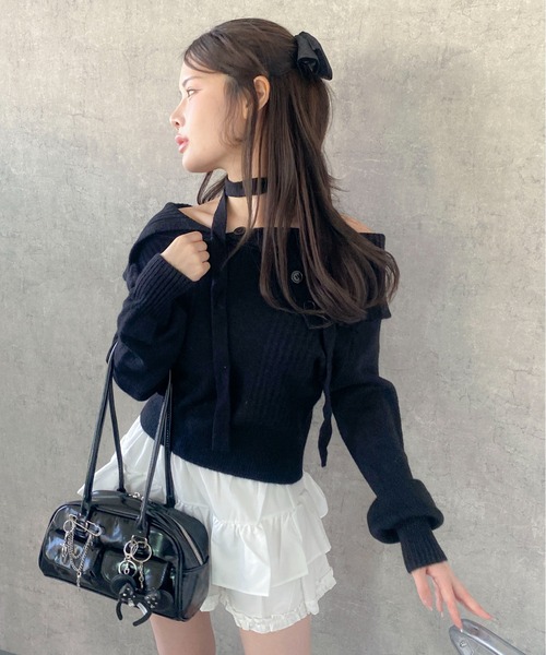 Mejoul（メジュール）の「【2025秋冬新作】【チョーカーマフラー付】2WAYワンショルニットトップス（ニット/セーター・レディース・グレー/アイボリー/ブラウン/ブラック・F）」の18枚目の写真