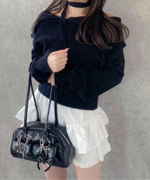 Mejoul（メジュール）の「【2025秋冬新作】【チョーカーマフラー付】2WAYワンショルニットトップス（ニット/セーター・レディース・グレー/アイボリー/ブラウン/ブラック・F）」の14枚目の写真