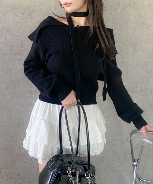 Mejoul（メジュール）の「【2025秋冬新作】【チョーカーマフラー付】2WAYワンショルニットトップス（ニット/セーター・レディース・グレー/アイボリー/ブラウン/ブラック・F）」の17枚目の写真