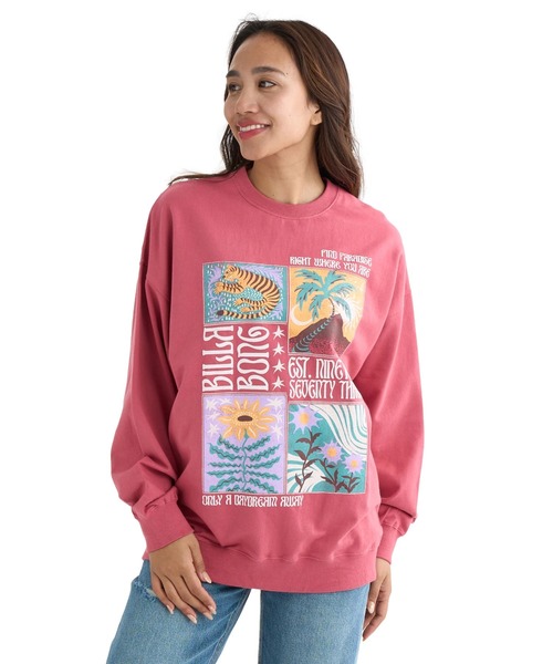 BILLABONG(ビラボン)の「BILLABONG レディース GRAPHIC LOOSE FIT CR トレーナー 【LOOSE FIT】【2025年秋冬モデル】/ビラボンルーズフィットプルオーバースウェットトレーナー(スウェット・レディース・ブルー系その他/ローズ/アイボリー/オフホワイト・MEDIUM/LARGE)」の1枚目の写真