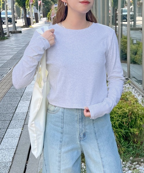 ABYS(アビス)の「ワンポイント刺繍クルーネックロンT(Tシャツ/カットソー・レディース・杢グレー/グレー/ネイビー・SHORT/LONG)」の2枚目の写真