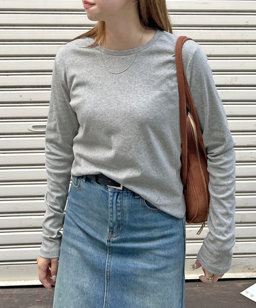 ABYS(アビス)の「ワンポイント刺繍クルーネックロンT(Tシャツ/カットソー・レディース・杢グレー/グレー/ネイビー・SHORT/LONG)」の1枚目の写真