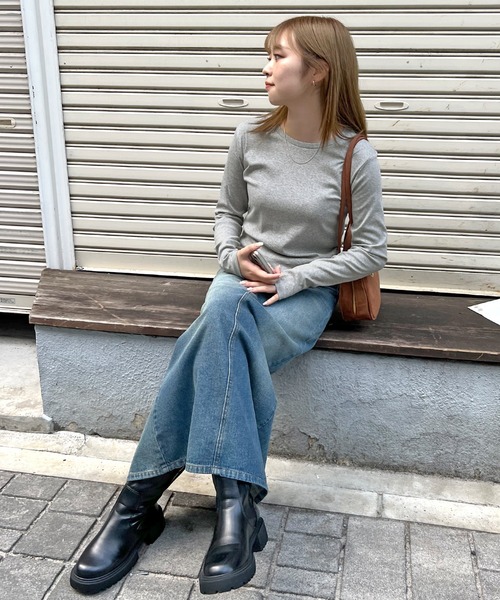 ABYS(アビス)の「ワンポイント刺繍クルーネックロンT(Tシャツ/カットソー・レディース・杢グレー/グレー/ネイビー・SHORT/LONG)」の8枚目の写真