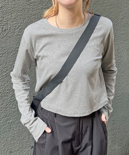ABYS(アビス)の「ワンポイント刺繍クルーネックロンT(Tシャツ/カットソー・レディース・杢グレー/グレー/ネイビー・SHORT/LONG)」の9枚目の写真