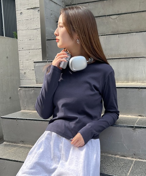 ABYS(アビス)の「ワンポイント刺繍クルーネックロンT(Tシャツ/カットソー・レディース・杢グレー/グレー/ネイビー・SHORT/LONG)」の18枚目の写真