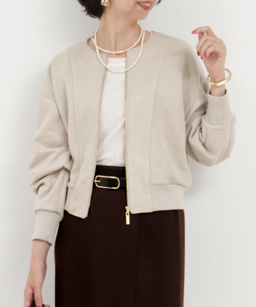 MICO COULIER（ミコクリエ）の「Wフェイスフェイクスエードブルゾン（ブルゾン・レディース・チャコールグレー/グレイッシュベージュ/ピンク・38）」の2枚目の写真