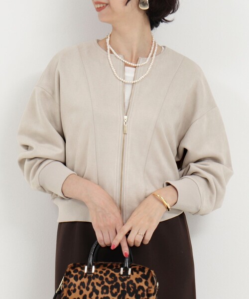 MICO COULIER（ミコクリエ）の「Wフェイスフェイクスエードブルゾン（ブルゾン・レディース・チャコールグレー/グレイッシュベージュ/ピンク・38）」の4枚目の写真