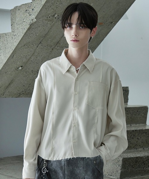 Spielio(シュピーリオ)の「【Spielio】Fray Edge Shirt / カットオフデザインシャツ(シャツ/ブラウス・メンズ・アイボリー/ブラック/ブルーグレー・L/M/S)」の2枚目の写真