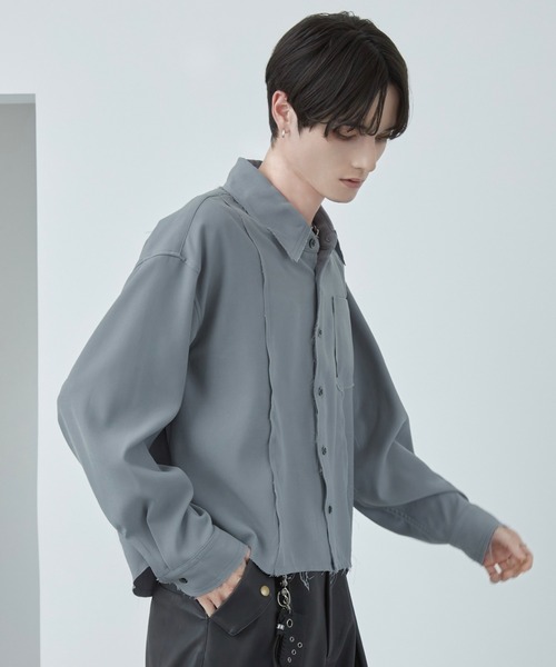 Spielio(シュピーリオ)の「【Spielio】Fray Edge Shirt / カットオフデザインシャツ(シャツ/ブラウス・メンズ・アイボリー/ブラック/ブルーグレー・L/M/S)」の3枚目の写真