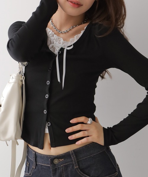 NANAHACHI(ナナハチ)の「レースキャミドッキングトップス(Tシャツ/カットソー・レディース・グレー/ブラック/ホワイト・FREE)」の12枚目の写真