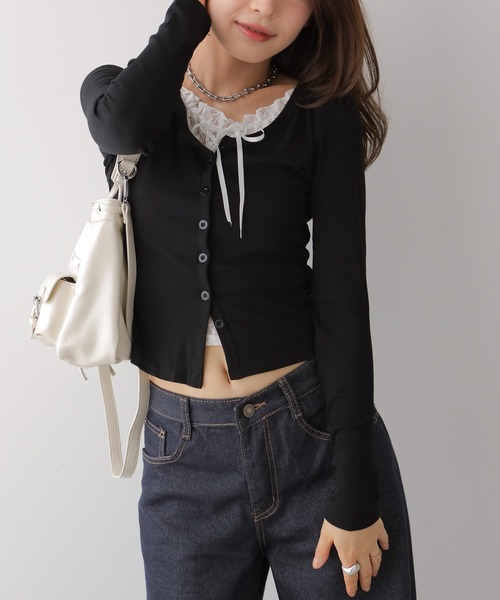 NANAHACHI(ナナハチ)の「レースキャミドッキングトップス(Tシャツ/カットソー・レディース・グレー/ブラック/ホワイト・FREE)」の13枚目の写真