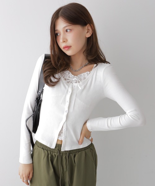 NANAHACHI(ナナハチ)の「レースキャミドッキングトップス(Tシャツ/カットソー・レディース・グレー/ブラック/ホワイト・FREE)」の15枚目の写真