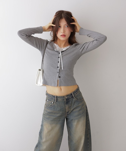 NANAHACHI(ナナハチ)の「レースキャミドッキングトップス(Tシャツ/カットソー・レディース・グレー/ブラック/ホワイト・FREE)」の6枚目の写真