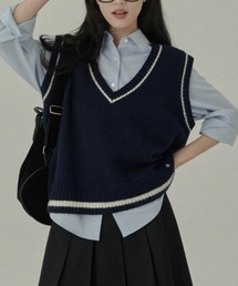 GEMEDA（ジェメダ）の「【秋冬新作】Vネックライン配色ニットベスト（ベスト）」