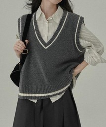 GEMEDA（ジェメダ）の「【秋冬新作】Vネックライン配色ニットベスト（ベスト）」