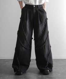 KUUUPY | Fringed Baggy Wide-Leg Denim Pants - フリンジバギーワイドデニムパンツ(デニムパンツ)