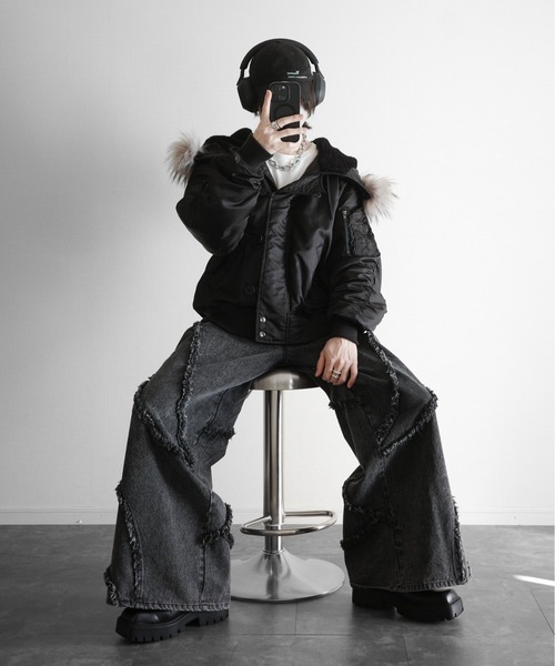 KUUUPY(クーピー)の「Fringed Baggy Wide-Leg Denim Pants - フリンジバギーワイドデニムパンツ(デニムパンツ・メンズ・ブラック/グレー・SMALL/MEDIUM/LARGE)」の17枚目の写真