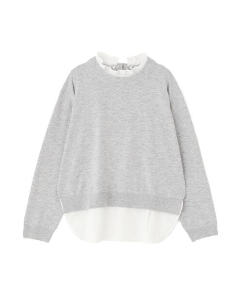 human woman（ヒューマンウーマン）の「◆シャツ地ドッキングプルオーバー（ニット/セーター・レディース・グレー/ダークインディゴブルー・MEDIUM）」の4枚目の写真