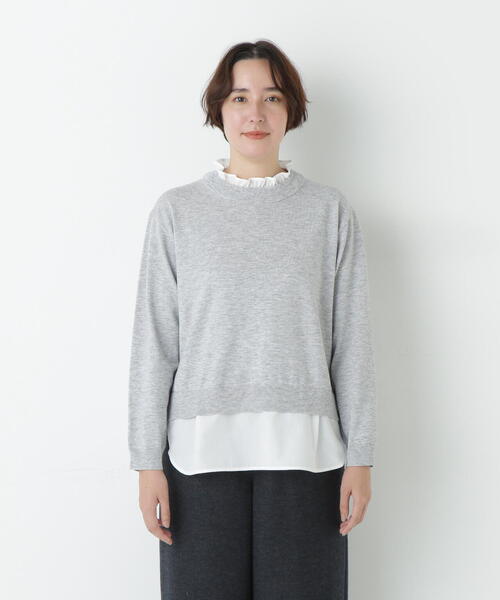 human woman（ヒューマンウーマン）の「◆シャツ地ドッキングプルオーバー（ニット/セーター・レディース・グレー/ダークインディゴブルー・MEDIUM）」の7枚目の写真