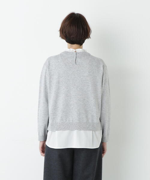 human woman（ヒューマンウーマン）の「◆シャツ地ドッキングプルオーバー（ニット/セーター・レディース・グレー/ダークインディゴブルー・MEDIUM）」の8枚目の写真
