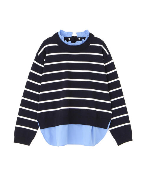 human woman（ヒューマンウーマン）の「◆シャツ地ドッキングプルオーバー（ニット/セーター・レディース・グレー/ダークインディゴブルー・MEDIUM）」の10枚目の写真