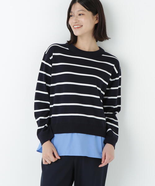 human woman（ヒューマンウーマン）の「◆シャツ地ドッキングプルオーバー（ニット/セーター・レディース・グレー/ダークインディゴブルー・MEDIUM）」の13枚目の写真