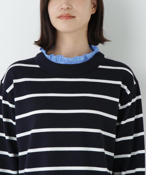 human woman（ヒューマンウーマン）の「◆シャツ地ドッキングプルオーバー（ニット/セーター・レディース・グレー/ダークインディゴブルー・MEDIUM）」の14枚目の写真