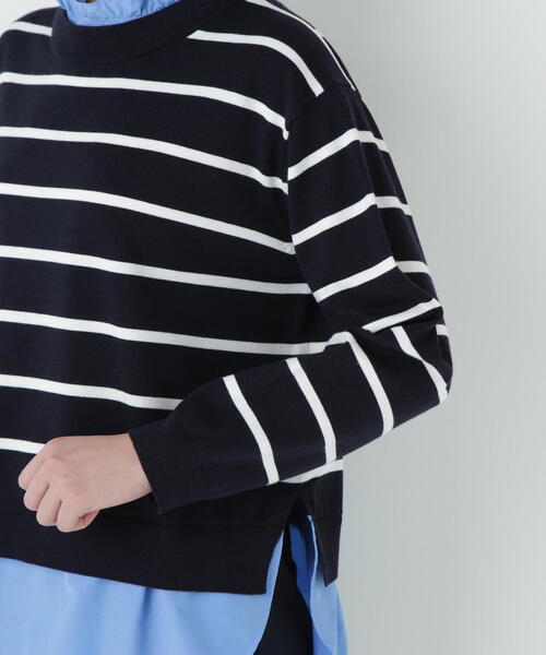 human woman（ヒューマンウーマン）の「◆シャツ地ドッキングプルオーバー（ニット/セーター・レディース・グレー/ダークインディゴブルー・MEDIUM）」の15枚目の写真