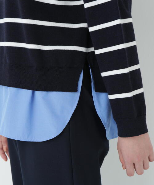 human woman（ヒューマンウーマン）の「◆シャツ地ドッキングプルオーバー（ニット/セーター・レディース・グレー/ダークインディゴブルー・MEDIUM）」の16枚目の写真